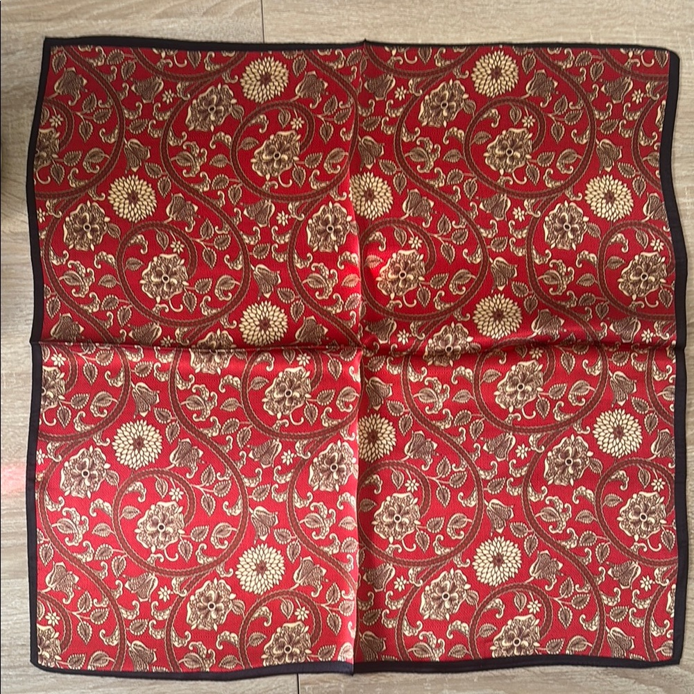 Elegant Red and Gold Floral Silk Scarf